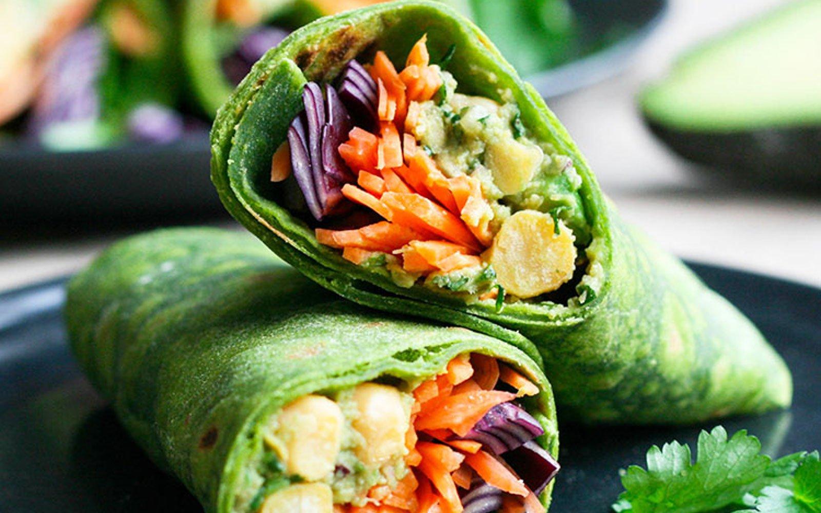 veggie wraps, spinach wrap, healthy food, three colors