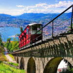 Lugano funicular and Lake Lugano, Switzerland